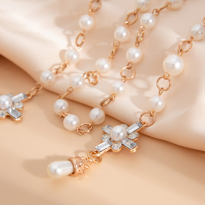 Cold Wind Cross Pearl Necklace